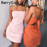 BerryGo Bow casual linen sexy dress Backless 2017 beach summer dress women sundress Slim fit bodycon white short dress vestidos