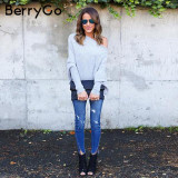 BerryGo Black off shoulder knitted sweater Women autumn elegant batwing sleeve jumper pull femme Winter casual loose pullover