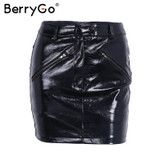 BerryGo Autumn vintage zipper faux leather skirt Fashion streetwear metal button black pencil skirt red skirts womens New 2017 BerryGo Autumn vintage zipper faux leather skirt Fashion streetwear metal button black pencil skirt red skirts womens New 2017