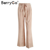 BerrtGo Belt wide leg pants women bottoms Female zipper casual pants capri trousers Summer chiffon high waist pants BerrtGo Belt wide leg pants women bottoms Female zipper casual pants capri trousers Summer chiffon high waist pants