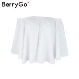 BerryGo 2016 Sexy off shoulder white blouse women Ruffle slash neck cotton shirt blouse Autumn Winter tube top tees short blusas