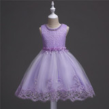 Berngi Girl Cute Dresses 2018 New Children Clothing White Color Beaded Lace Princess Girls Summer vest Dress