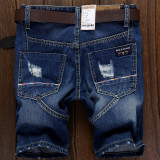 Bermuda Short Men Ripped Jeans Homme Summer Casual Shorts Male Straight Hole Men's Knee Length Denim Shorts Without belt