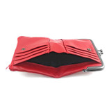 BELLO TUTTI Ladies Leather Wallet Sheepskin Leather Mini Wallet Card Holder Purses Metal Wallet Frame Women Short Wallet Red