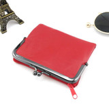BELLO TUTTI Ladies Leather Wallet Sheepskin Leather Mini Wallet Card Holder Purses Metal Wallet Frame Women Short Wallet Red