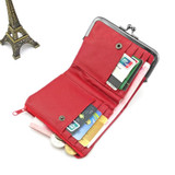 BELLO TUTTI Ladies Leather Wallet Sheepskin Leather Mini Wallet Card Holder Purses Metal Wallet Frame Women Short Wallet Red