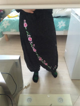 Embroidery Harem Pants Women Black Linen Trousers Plus Size Loose Dress Pants Flower Wide Leg Pants Black Long Sweatpants