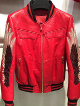 embroidery genuine sheep leather jacket 100% real sheep leather jacket