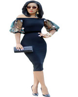 Embroidery Floral Women Summer Elegant Slim Dresses Office Lady Off Shoulder Work OL Bodycon Pencil Dress Vestidos Drop Shipping