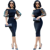 Embroidery Floral Women Summer Elegant Slim Dresses Office Lady Off Shoulder Work OL Bodycon Pencil Dress Vestidos Drop Shipping