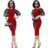 Embroidery Floral Women Summer Elegant Slim Dresses Office Lady Off Shoulder Work OL Bodycon Pencil Dress Vestidos Drop Shipping