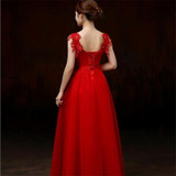 Embroidery Floor Length A-Line Formal Gowns Wedding Party Dresses Red  Bridesmaid Dresses Long robe demoiselle d'honneur