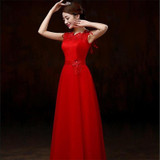 Embroidery Floor Length A-Line Formal Gowns Wedding Party Dresses Red  Bridesmaid Dresses Long robe demoiselle d'honneur
