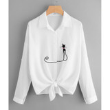 Embroidery Cat Women Blouses Long Sleeve Chiffon Blouse Shirt Women 2017 New Autumn Korean Fashion Loose Casual Female Tops