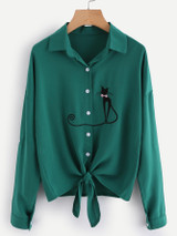 Embroidery Cat Women Blouses Long Sleeve Chiffon Blouse Shirt Women 2017 New Autumn Korean Fashion Loose Casual Female Tops