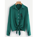 Embroidery Cat Women Blouses Long Sleeve Chiffon Blouse Shirt Women 2017 New Autumn Korean Fashion Loose Casual Female Tops