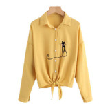 Embroidery Cat Women Blouses Long Sleeve Chiffon Blouse Shirt Women 2017 New Autumn Korean Fashion Loose Casual Female Tops