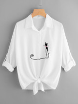 Embroidery Cat Women Blouses Long Sleeve Chiffon Blouse Shirt Women 2017 New Autumn Korean Fashion Loose Casual Female Tops