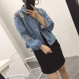 Embroidered short denim jacket women 2017 Spring Autumn Winter ladies long sleeve jacket coat Fashion female jean jacket outwear