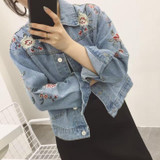 Embroidered short denim jacket women 2017 Spring Autumn Winter ladies long sleeve jacket coat Fashion female jean jacket outwear