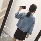 Embroidered short denim jacket women 2017 Spring Autumn Winter ladies long sleeve jacket coat Fashion female jean jacket outwear
