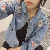 Embroidered short denim jacket women 2017 Spring Autumn Winter ladies long sleeve jacket coat Fashion female jean jacket outwear