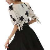 Embroidered Shirt Women Summer Tops Floral Black White Slim Chiffon Blouse Brand Quality Plus Size Casual Bow Half Sleeve Shirt