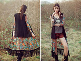 Embroidered Floral Retro Long Kimono Cardigan Ethnic Style Chiffon Blouse Cover Up Quarter Sleeve Tassel Hem Kimono Plus Size