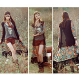 Embroidered Floral Retro Long Kimono Cardigan Ethnic Style Chiffon Blouse Cover Up Quarter Sleeve Tassel Hem Kimonos Plus Size