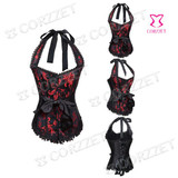 Embroidered Brocade Red and Black Corset Bustier Halter Tops Gothic Clothing Burlesque Corsets Women Espartilho E Corselets
