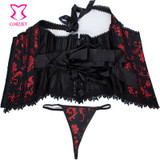 Embroidered Brocade Red and Black Corset Bustier Halter Tops Gothic Clothing Burlesque Corsets Women Espartilho E Corselets