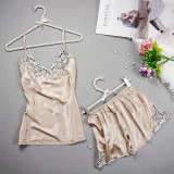 Embroidered 2017 Women Sexy Satin Pajamas Set Lace Silk Pyjama Set V-neck Ladies Pijamas Sleepwear Women Summer Clothes Homewear
