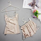 Embroidered 2017 Women Sexy Satin Pajamas Set Lace Silk Pyjama Set V-neck Ladies Pijamas Sleepwear Women Summer Clothes Homewear