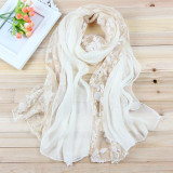 Embroider flower spring faux Silk scarf women scarves and stoles 2017 fashionable brand lace chiffon shawls,foulard femme