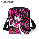 ELVISWORDS Mini Cartoon Monster High Print Shoulder Bags Small Girls Monster Bag Designer Woman Casual 3D Satchel School Bag Set