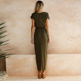 ELSVIOS 6 Colors Sexy Summer Dress Lady Outfit High Split Casual Long Maxi Dress Solid Women's Retro Dresses With Belt Vestidos