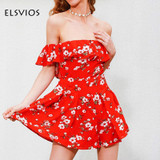 ELSVIOS Women Rompers print  lace Jumpsuit Summer Short pleated Overalls Jumpsuit Female chest wrapped strapless Playsuit