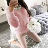 ELSVIOS Women Fleece Warm Autumn Winter Sweater Fashion O Neck Long Sleeve Knitted Sweaters Casual Solid Elegant Pullovers Tops