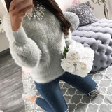 ELSVIOS Women Fleece Warm Autumn Winter Sweater Fashion O Neck Long Sleeve Knitted Sweaters Casual Solid Elegant Pullovers Tops