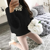 ELSVIOS Women Fleece Warm Autumn Winter Sweater Fashion O Neck Long Sleeve Knitted Sweaters Casual Solid Elegant Pullovers Tops