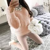 ELSVIOS Women Fleece Warm Autumn Winter Sweater Fashion O Neck Long Sleeve Knitted Sweaters Casual Solid Elegant Pullovers Tops
