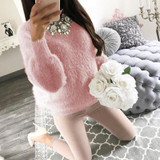 ELSVIOS Women Fleece Warm Autumn Winter Sweater Fashion O Neck Long Sleeve Knitted Sweaters Casual Solid Elegant Pullovers Tops