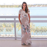 ELSVIOS Women Bohemia Floral Print Long Dress Women Short Sleeve O Neck Beach Boho Long Dress Loose Maxi Dress Vestido Plus Size