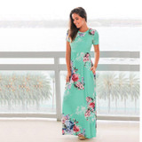 ELSVIOS Women Bohemia Floral Print Long Dress Women Short Sleeve O Neck Beach Boho Long Dress Loose Maxi Dress Vestido Plus Size