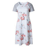 ELSVIOS Summer Floral Printed Loose A-Line Dress Women O Neck Short Sleeve Patchwork Dresses Casual Sundress Female Vestidos