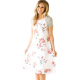 ELSVIOS Summer Floral Printed Loose A-Line Dress Women O Neck Short Sleeve Patchwork Dresses Casual Sundress Female Vestidos