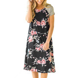 ELSVIOS Summer Floral Printed Loose A-Line Dress Women O Neck Short Sleeve Patchwork Dresses Casual Sundress Female Vestidos