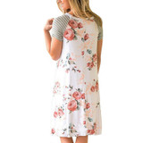 ELSVIOS Summer Floral Printed Loose A-Line Dress Women O Neck Short Sleeve Patchwork Dresses Casual Sundress Female Vestidos