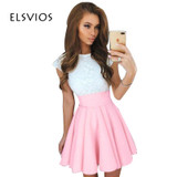 ELSVIOS Summer Style 6 Colors Cute Lace Dresses 2017 Women O-Neck A-line Mini Dress Fashion Short Sleeve Party Dress Vestidos