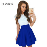 ELSVIOS Summer Style 6 Colors Cute Lace Dresses 2017 Women O-Neck A-line Mini Dress Fashion Short Sleeve Party Dress Vestidos